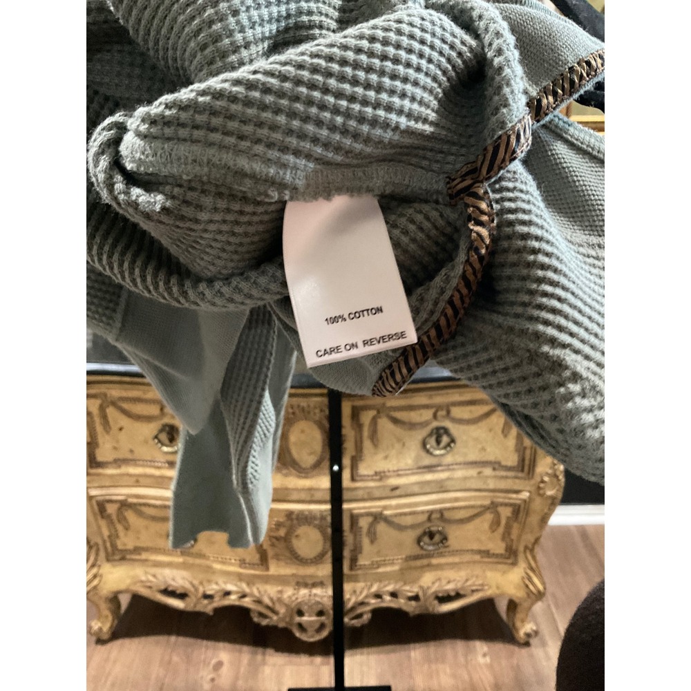 Billy Reid Womens Sage Green Waffle Knit Cotton Thermal Top Long Sleeve Large - Picture 4 of 5